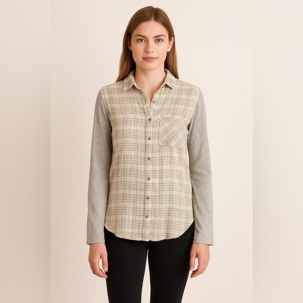 Holding Horses Forsby Plaid Button Up Tunic Blouse S Gauze Lagenlook Minimalist